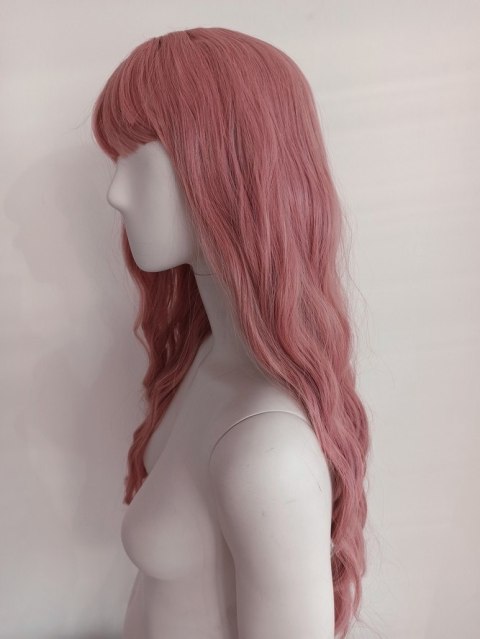 Peruka fale z prostą grzywką różowa pastel goth PK038