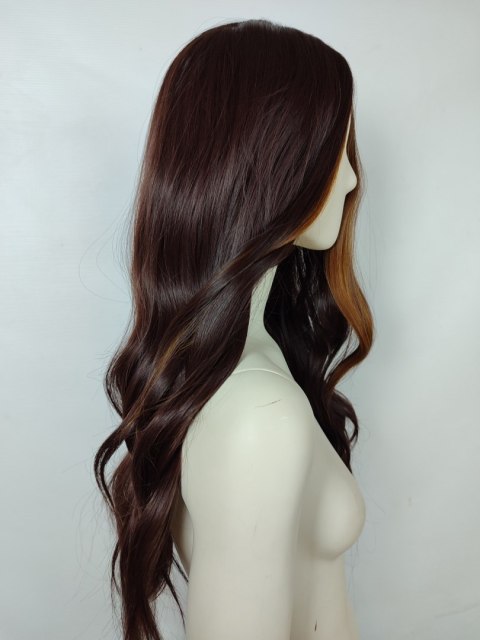 Peruka front blond brązowa bez grzywki fale jasne pasemk PK043