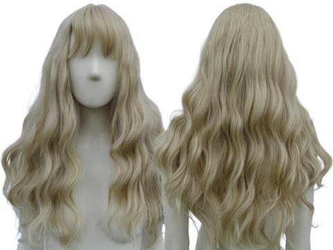 Peruka gęste fale loki platynowy blond z grzywką PK085