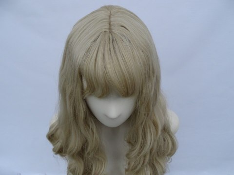 Peruka gęste fale loki platynowy blond z grzywką PK085