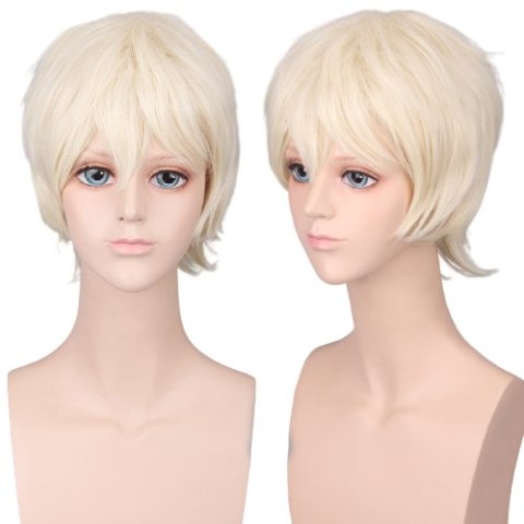 Peruka krótka gęsta platynowy jasny blond męska termoodporna cosplay PK034