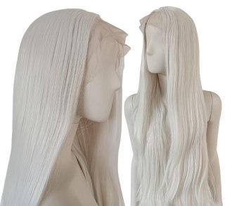 Peruka lace front biała długa bez grzywki cosplay LF002