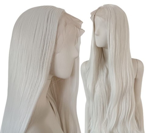 Peruka lace front biała długa bez grzywki cosplay LF002