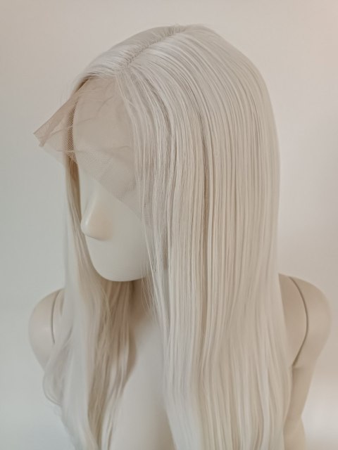 Peruka lace front biała długa bez grzywki cosplay LF002