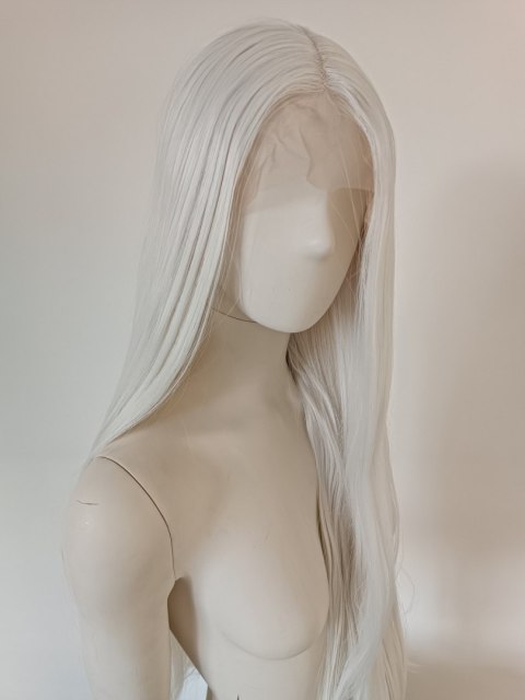 Peruka lace front biała długa bez grzywki cosplay LF002