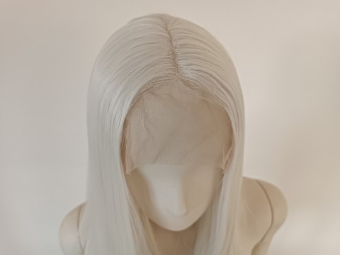 Peruka lace front biała długa bez grzywki cosplay LF002