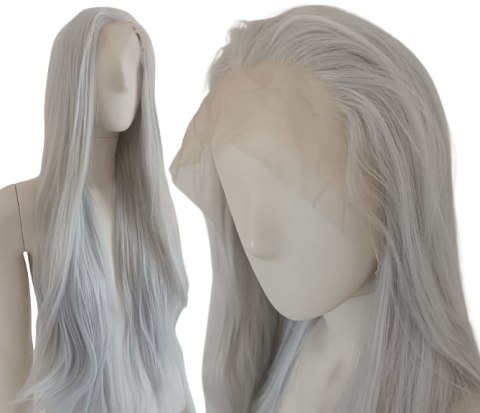Peruka lace front szara siwa cosplay Wiedźmin Ciri LF005