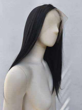 Peruka na co dzień lace front czarna gęsta termoodporna LF004