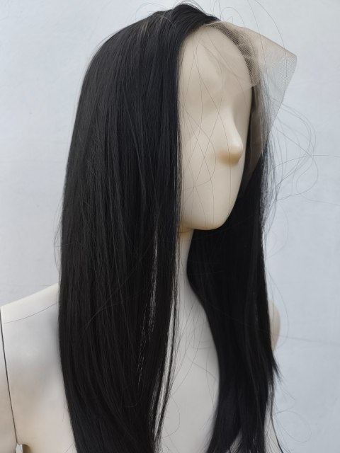 Peruka na co dzień lace front czarna gęsta termoodporna LF004