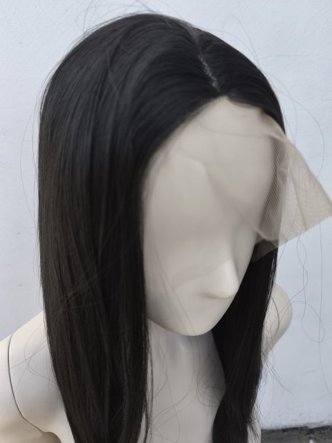 Peruka na co dzień lace front czarna gęsta termoodporna LF004