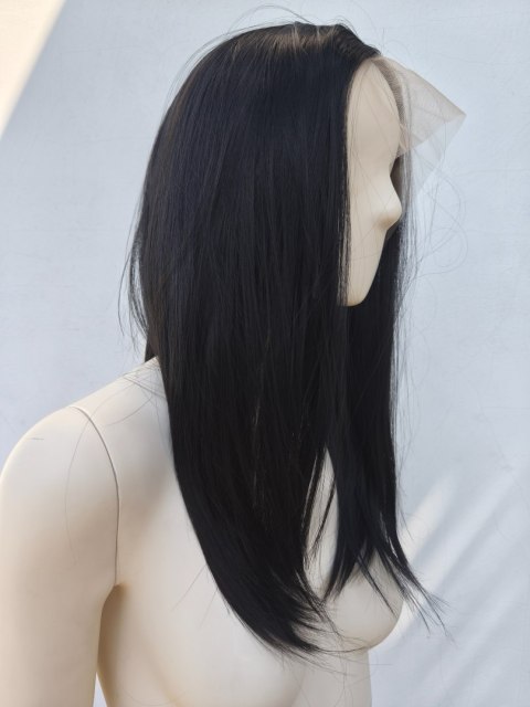 Peruka na co dzień lace front czarna gęsta termoodporna LF004