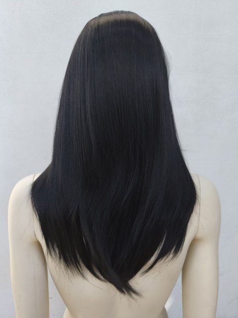 Peruka na co dzień lace front czarna gęsta termoodporna LF004