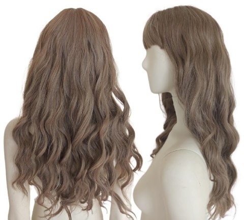Peruka naturalny ciemny blond z grzywką loki fale PK089