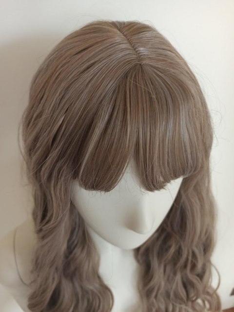 Peruka naturalny ciemny blond z grzywką loki fale PK089