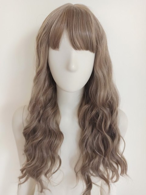 Peruka naturalny ciemny blond z grzywką loki fale PK089