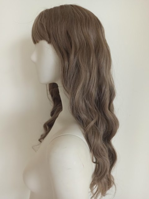 Peruka naturalny ciemny blond z grzywką loki fale PK089