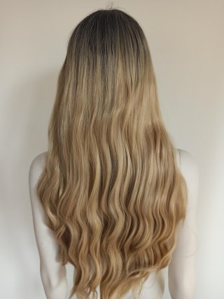 Peruka naturalny ciemny ciepły złoty blond fale PK061