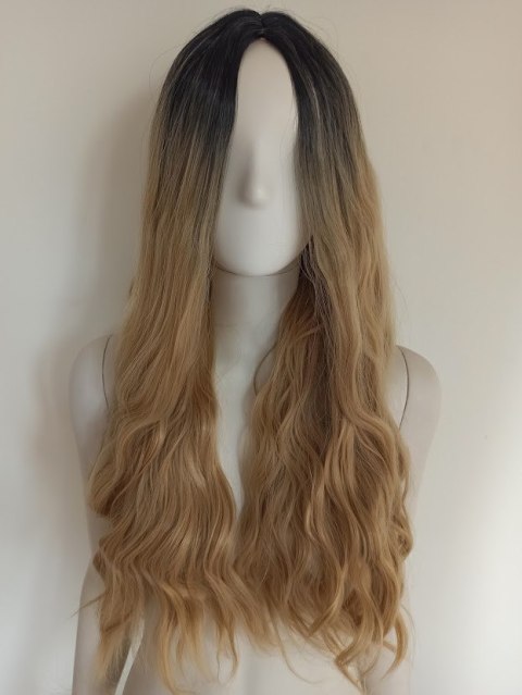 Peruka naturalny ciemny ciepły złoty blond fale PK061