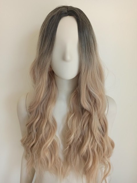 Peruka naturalny ciepły złoty blond falowana loki PK066