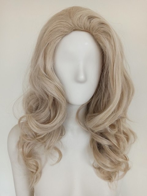 Peruka platynowy jasny blond bez grzywki loki fale draq queen PK040