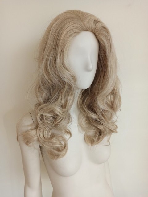 Peruka platynowy jasny blond bez grzywki loki fale draq queen PK040