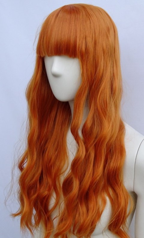 Peruka ruda loki fale z grzywką cosplay rude włosy PK084