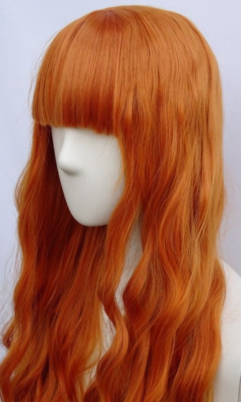 Peruka ruda loki fale z grzywką cosplay rude włosy PK084
