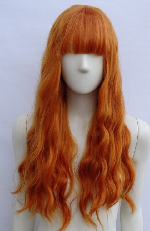 Peruka ruda loki fale z grzywką cosplay rude włosy PK084