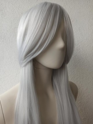 Peruka szara Ciri cosplay siwa proste długie włosy PK005