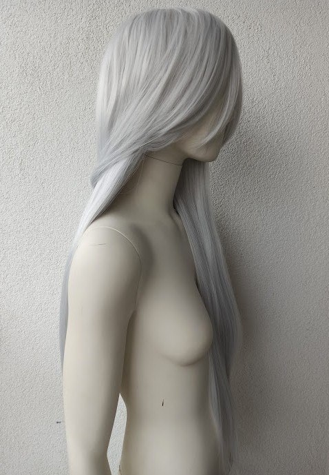 Peruka szara Ciri cosplay siwa proste długie włosy PK005