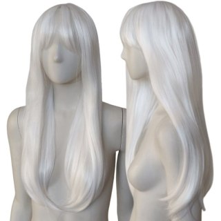 Peruka z prostą grzywką biała cosplay gęsta PK110