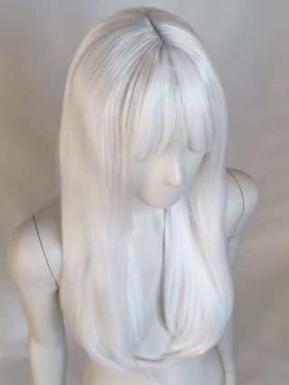 Peruka z prostą grzywką biała cosplay gęsta PK110