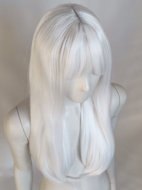 Peruka z prostą grzywką biała cosplay gęsta PK110