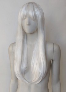 Peruka z prostą grzywką biała cosplay gęsta PK110