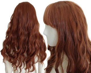 Peruka z prostą grzywką ciepły brąz loki fale brązowa cosplay Hermiona PK067