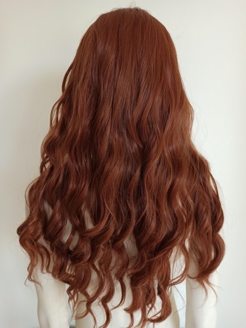 Peruka z prostą grzywką ciepły brąz loki fale brązowa cosplay Hermiona PK067