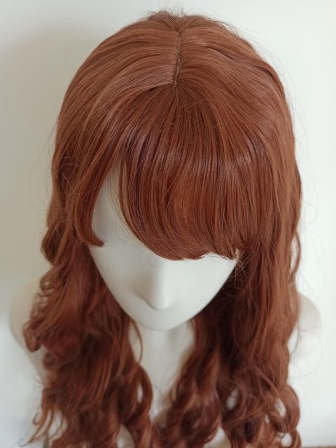 Peruka z prostą grzywką ciepły brąz loki fale brązowa cosplay Hermiona PK067