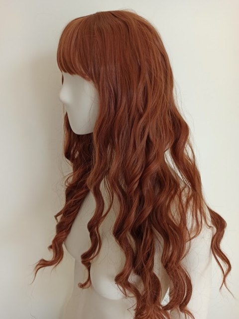 Peruka z prostą grzywką ciepły brąz loki fale brązowa cosplay Hermiona PK067