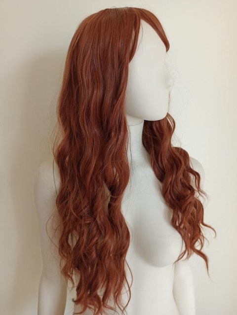 Peruka z prostą grzywką ciepły brąz loki fale brązowa cosplay Hermiona PK067