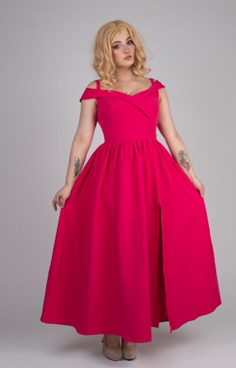 Sukienka z rozcięciem długa fuksja magenta maxi DONATELLA