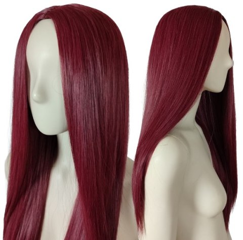 Peruka bez grzywki bordowa ciemnoczerwona prosta cosplay PK095