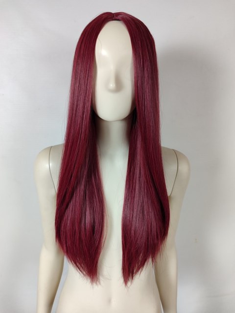 Peruka bez grzywki bordowa ciemnoczerwona prosta cosplay PK095