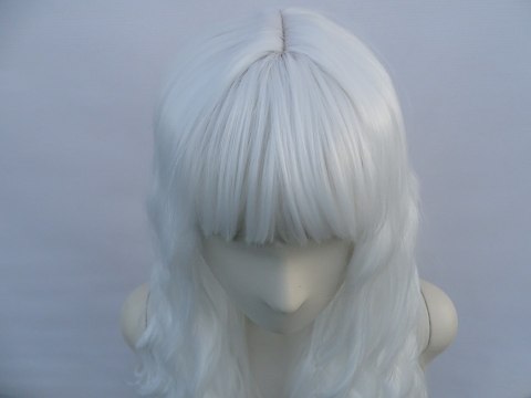 Peruka biała białe włosy loki fale z grzywką gęsta cosplay PK083