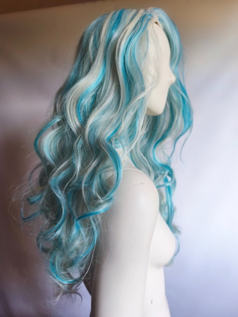 Peruka blond i turkusowa Lagoona Blue loki fale cosplay Monster High