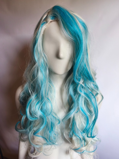 Peruka blond i turkusowa Lagoona Blue loki fale cosplay Monster High