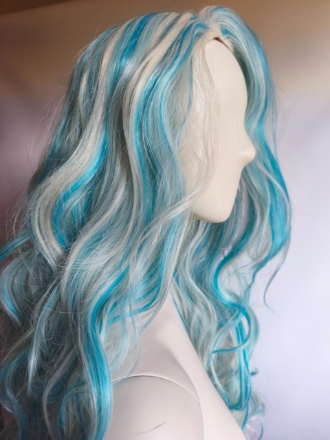 Peruka blond i turkusowa Lagoona Blue loki fale cosplay Monster High