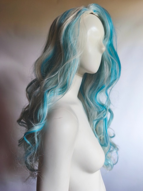 Peruka blond i turkusowa Lagoona Blue loki fale cosplay Monster High