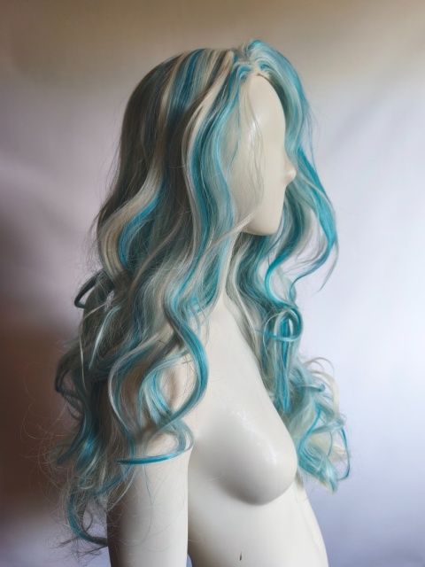 Peruka blond i turkusowa Lagoona Blue loki fale cosplay Monster High