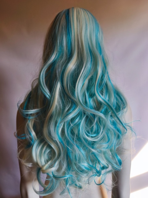 Peruka blond i turkusowa Lagoona Blue loki fale cosplay Monster High