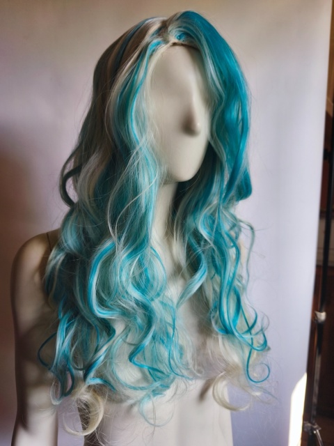 Peruka blond i turkusowa Lagoona Blue loki fale cosplay Monster High